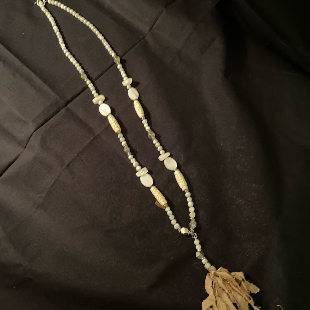 J. Jill Cream and Tan Beaded Necklace with Tassel